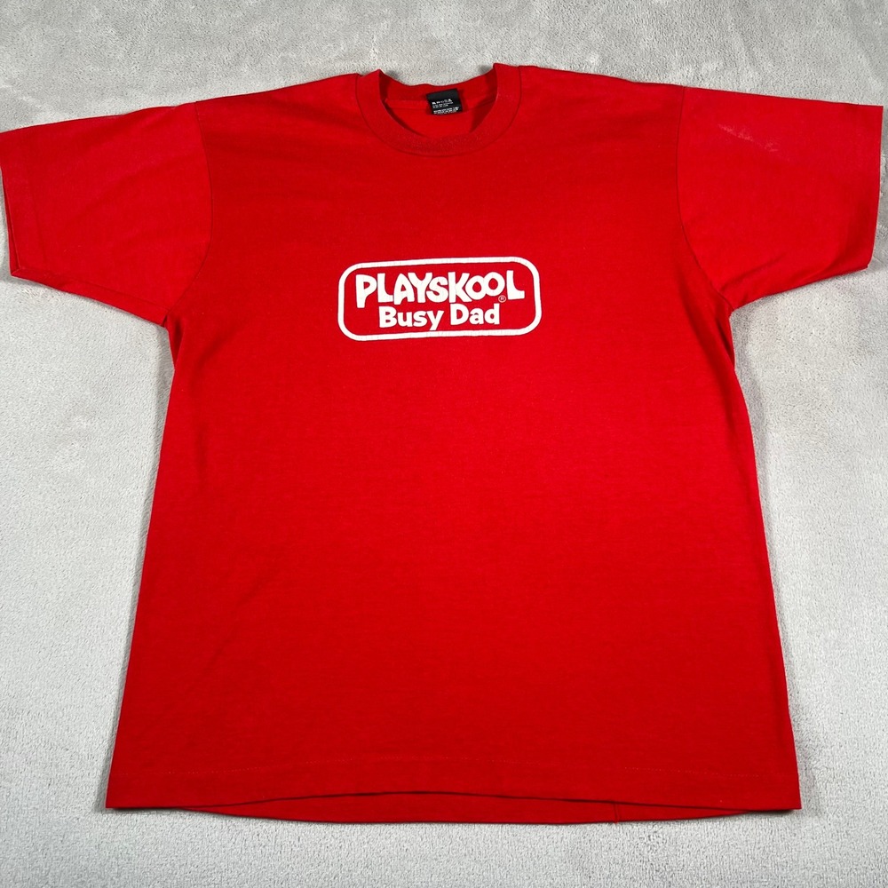 Vintage Playskool Busy Dad Shirt Mens XL Red Screen Stars Best Single Stitch USA